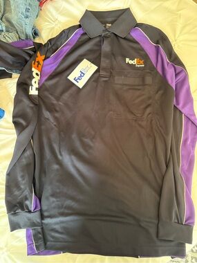 FedEx Express Men’s Long-Sleeve Polo Shirt in Black with Purple Accents